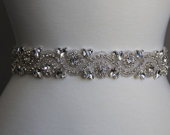 16 in to 35 in beaded rhinestone applique, trim, bridal sash, wedding sash, bridal headband, wedding headband, bridal belt, rhinestone belt