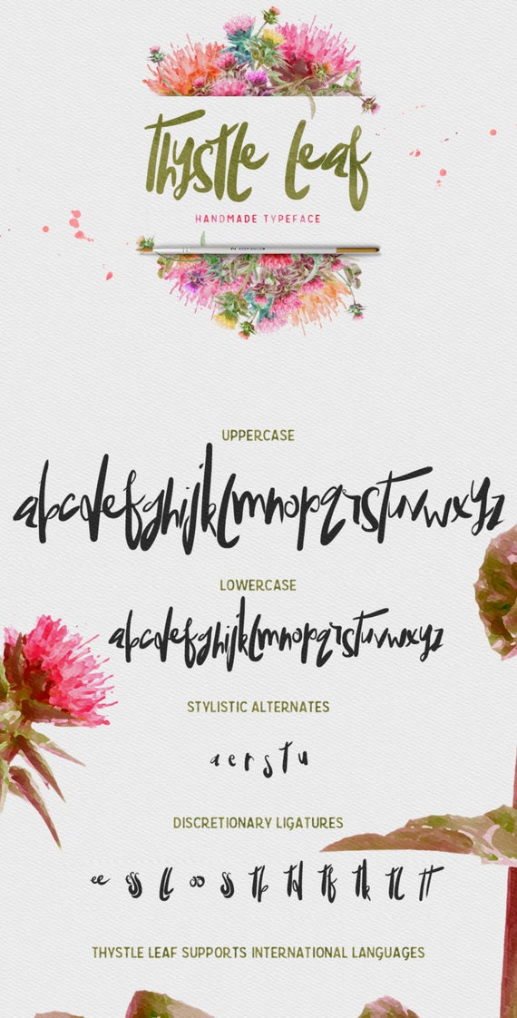 Thystle Leaf Typeface - Display Font - Handmade semi script with irregular baseline