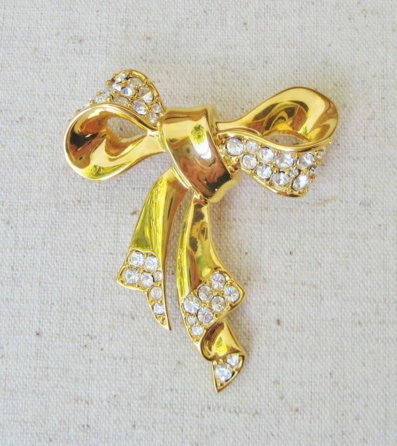 Monet Bow Brooch Vintage Brooch Monet Jewelry Rhinestone