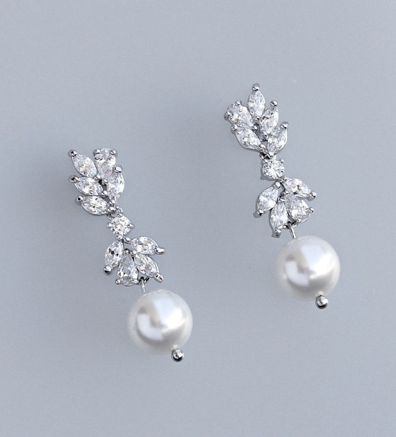 Bridal Earrings Pearl Drop Earrings Crystal Chandelier