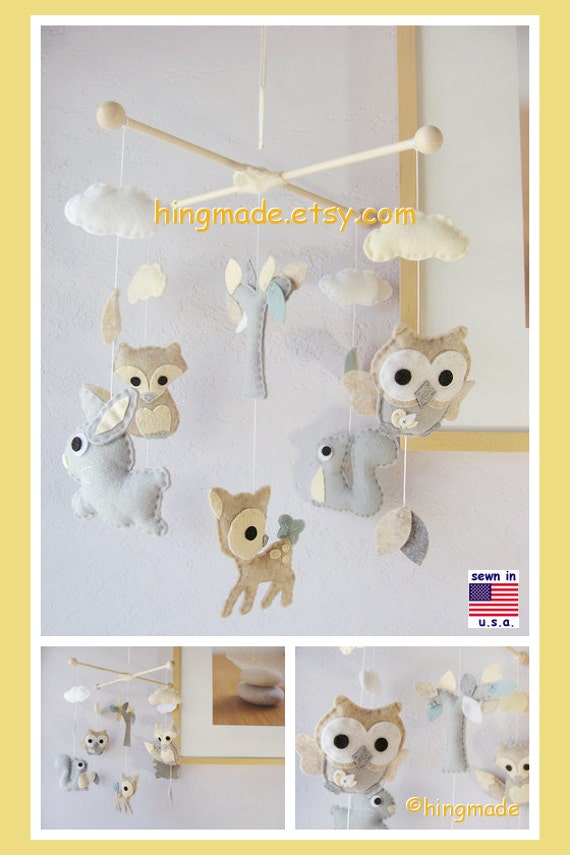 Baby Mobile Nursery Decor Woodland Mobile Animals by hingmade