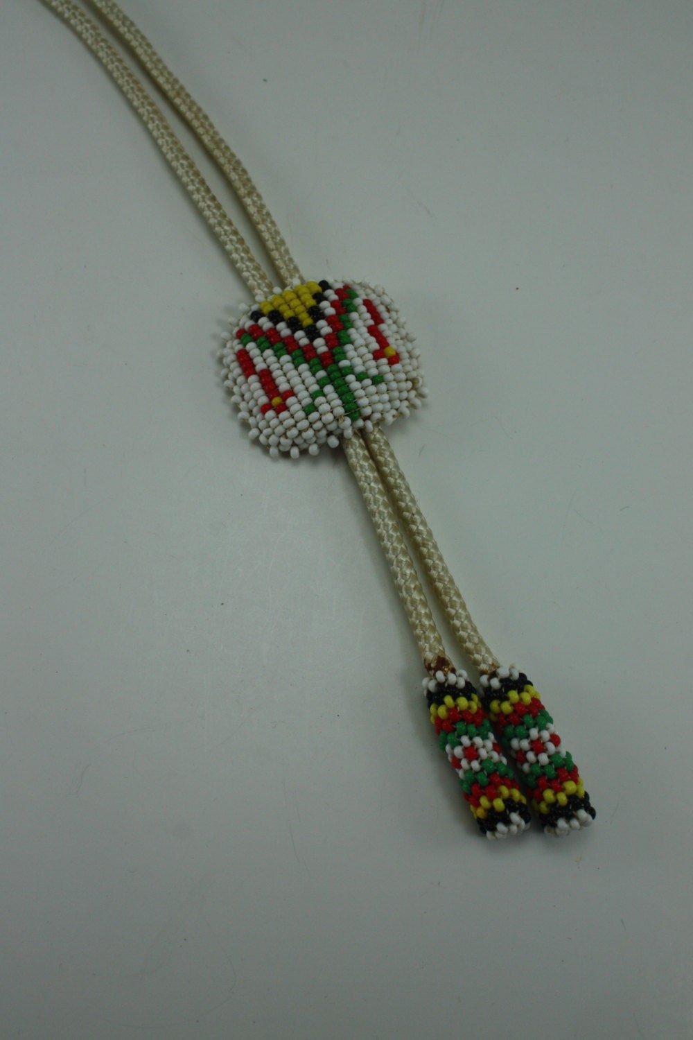 Vintage Native American Seed Bead Bolo Tie Thunderbird Hand