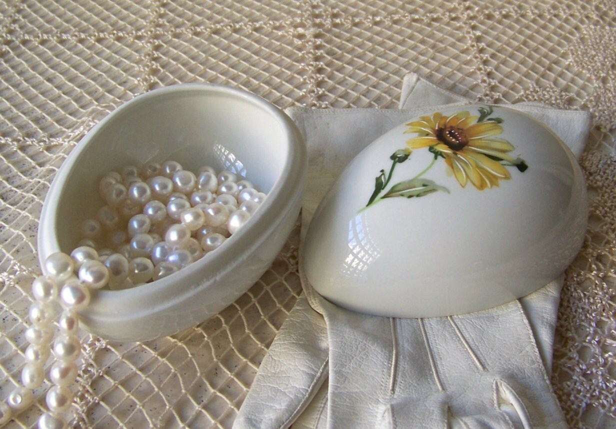 Vintage Porcelain Limoges Egg Box Large Yellow by CynthiasAttic