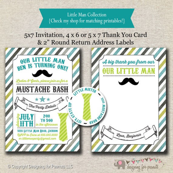 Little Man Mustache Party Invitations 4