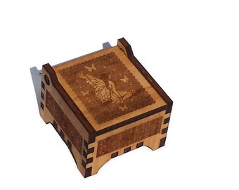 Wooden Fairy Keepsake Box - Tooth Fairy Box - Small Wooden Jewelry Box - Trinket Box - Handmade