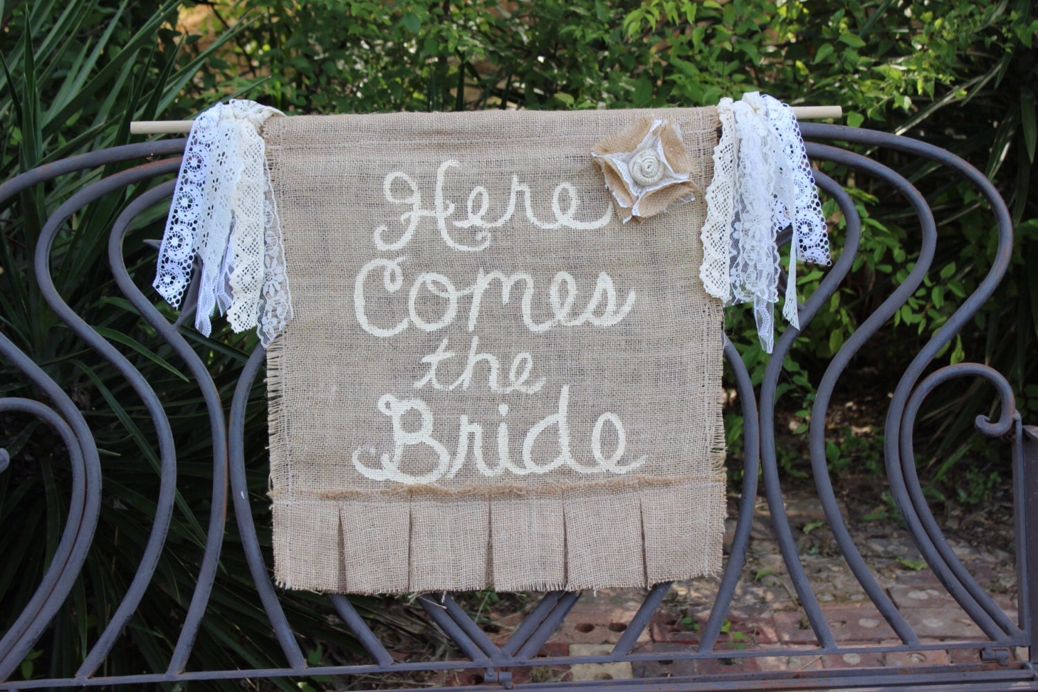 Here Comes The Bride Sign Burlap And Lace Wedding Sign For