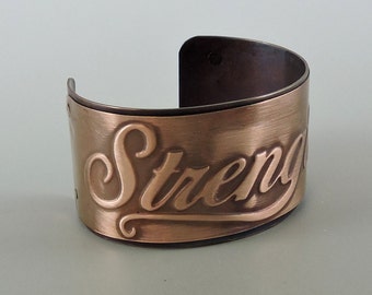 Copper Cuff, Antiqued Copper Bracelet 6 by 1 1/2 inches Wide Cuff, Copper Jewelry, Strength Inspiration Jewelry