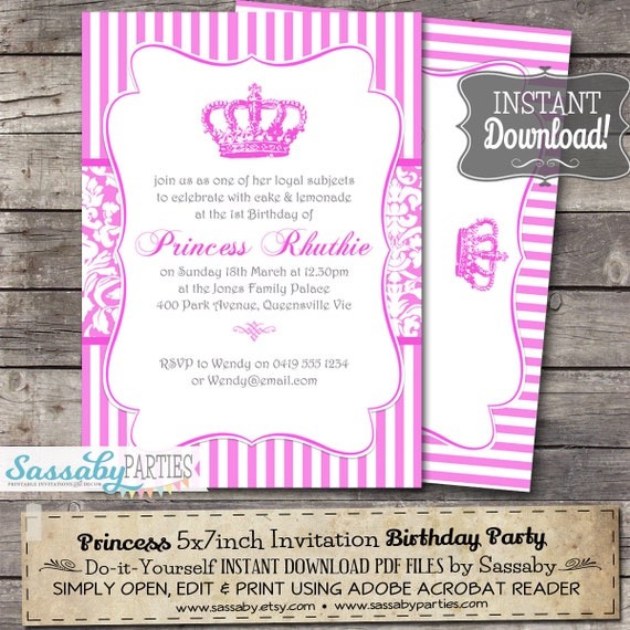 Princess Birthday Party Invitation - INSTANT DOWNLOAD - Editable & Printable Royal Birthday Baby Shower Invite by Sassaby Parties Il_570xn
