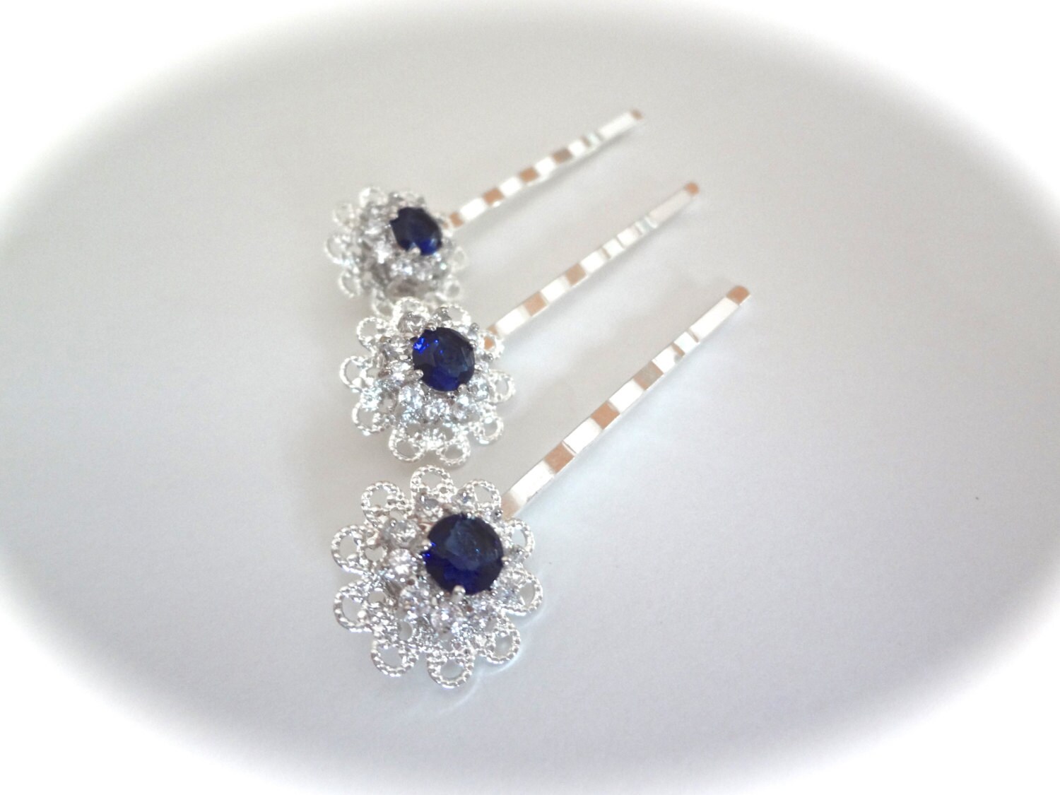 Sapphire blue cubic zirconia hair pin Brides by QueenMeJewelryLLC