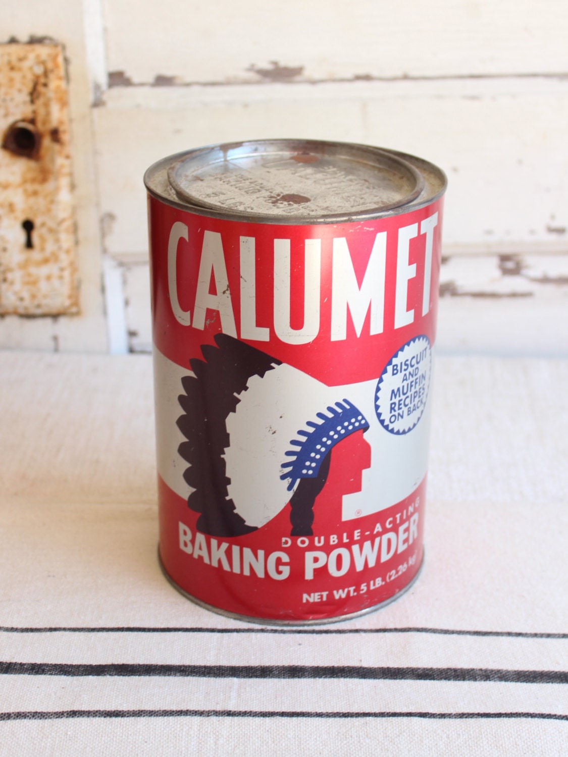 Vintage Calumet Large Baking Powder Red Can Canister Tin