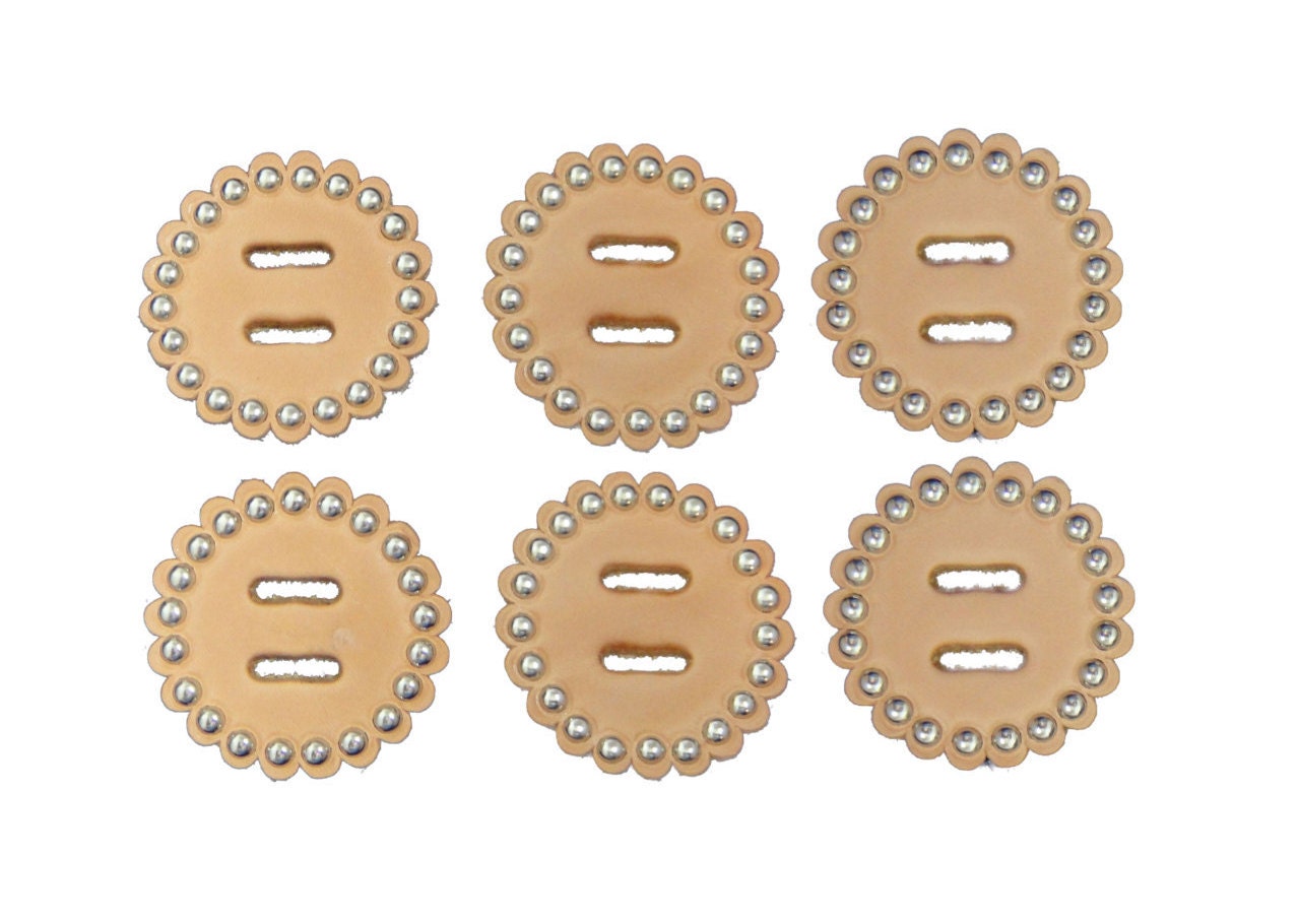 New Set of 6 Slotted Leather Rosettes Spotted for Conchos