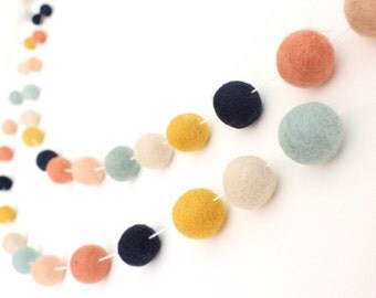Arizona Garland- Felt Ball Garland- Girl Nursery Decor- Pom Pom Garland- Felt Garland- Tribal nursery Decor- Peach Navy Coral Mint- Baby