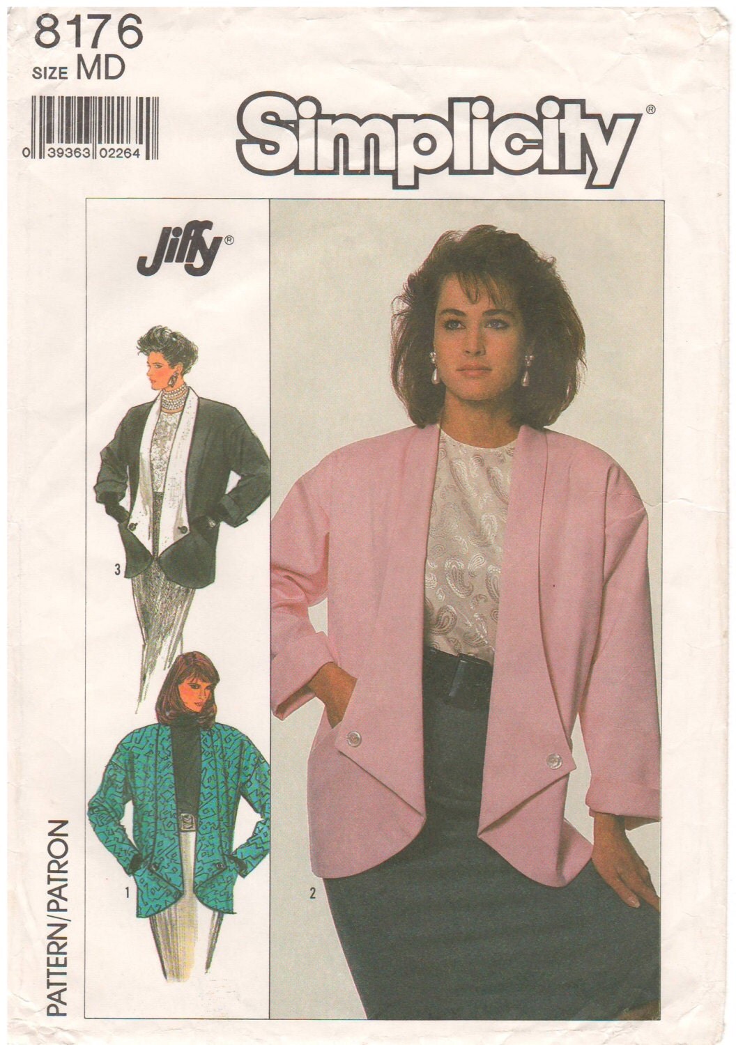 1987 Simplicity 8176 Vintage Sewing Pattern Jiffy Jacket