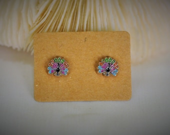 SALES!!! PEACOCK with Silver Stud Earrring ~ 7 mm - Girls / Casual / Cutie