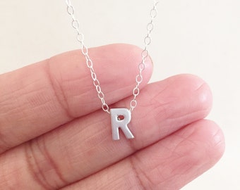 Small Letter R Necklace, Sterling Silver Necklace, Letter R Charm, Initial R Necklace, Birthday gift, Graduation gift, Personalized Necklace