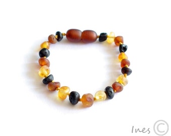 Raw Unpolished Multicolor Baltic Amber Baby Teething Bracelet/Anklet