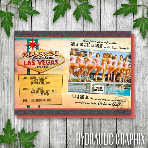 Las Vegas Bachelorette Party Invitation, Hen Party in Las Vegas Invitation, Retro Pinup Girl Invitation, Las Vegas Invitation, Girls Night Il_570xn