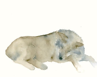 Animal Art Original Watercolor Painting Sleeping Wolf