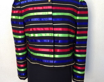 Vintage classic 1980 Jacqueline Ferrar evening jacket black With ribbons sz 14