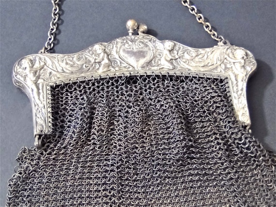 Antique Handbag Wristlet Chainmail Bag Purse // German Silver