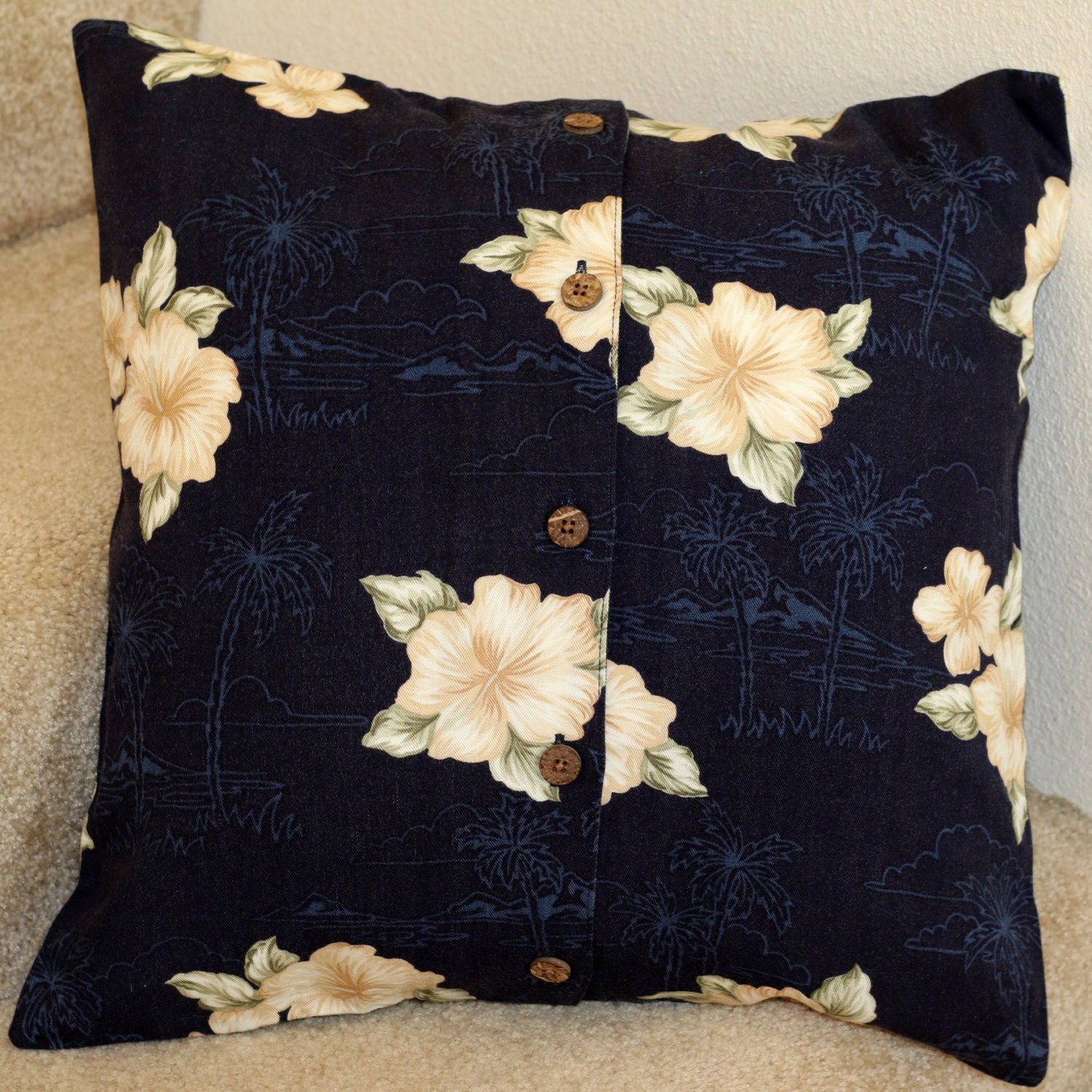 Tropical Print Decorative Throw Pillow Cover dark blue by Reblooms