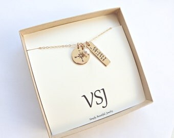 Custom Coordinates Necklace, Latitude longitude,Personalized Necklace,Compass Necklace,Rose Gold, Best Friend gift, Gift for wife