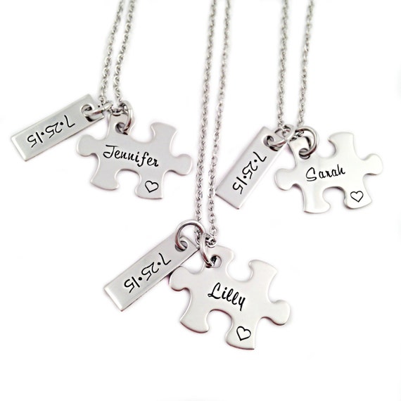 Set  Piece puzzle   Stamped necklace  Puzzle bridesmaid Necklace Piece Gift Bridesmaid gift  Hand Puzzle