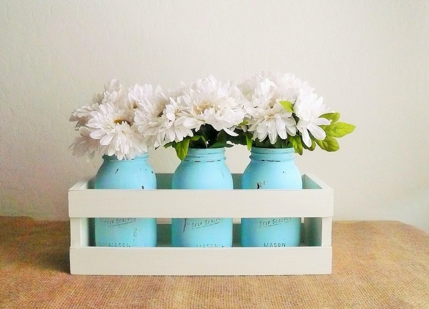 Painted Mason Jars with Wood Crate / Set of by ThePrairieBoutique
