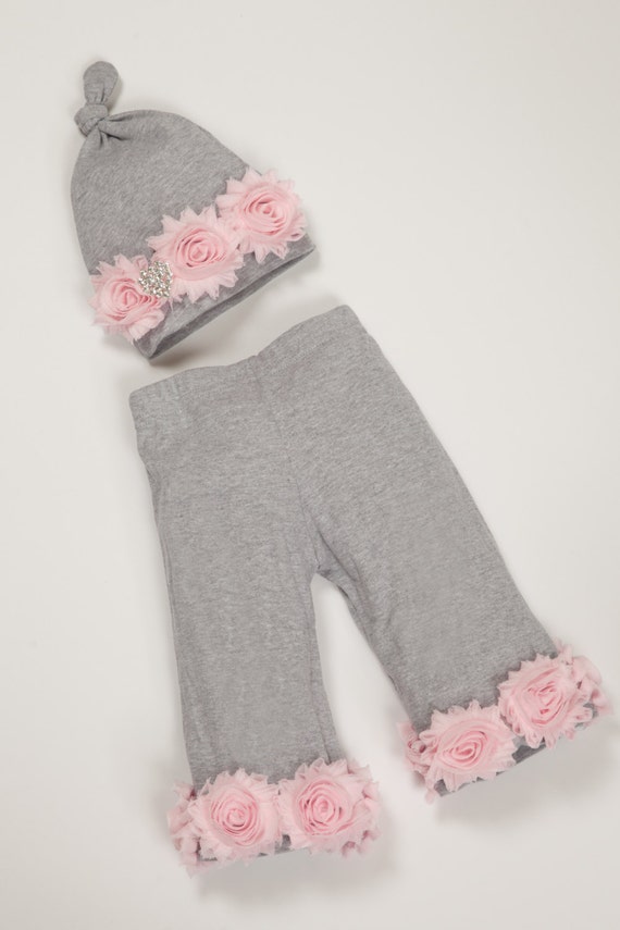 Grey Baby Girl Pants Baby Girl Karate Pants with Matching Hat
