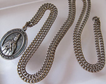 SAINT BLAISE Sterling Silver Medal Pendant Charm Necklace/ Vintage ...