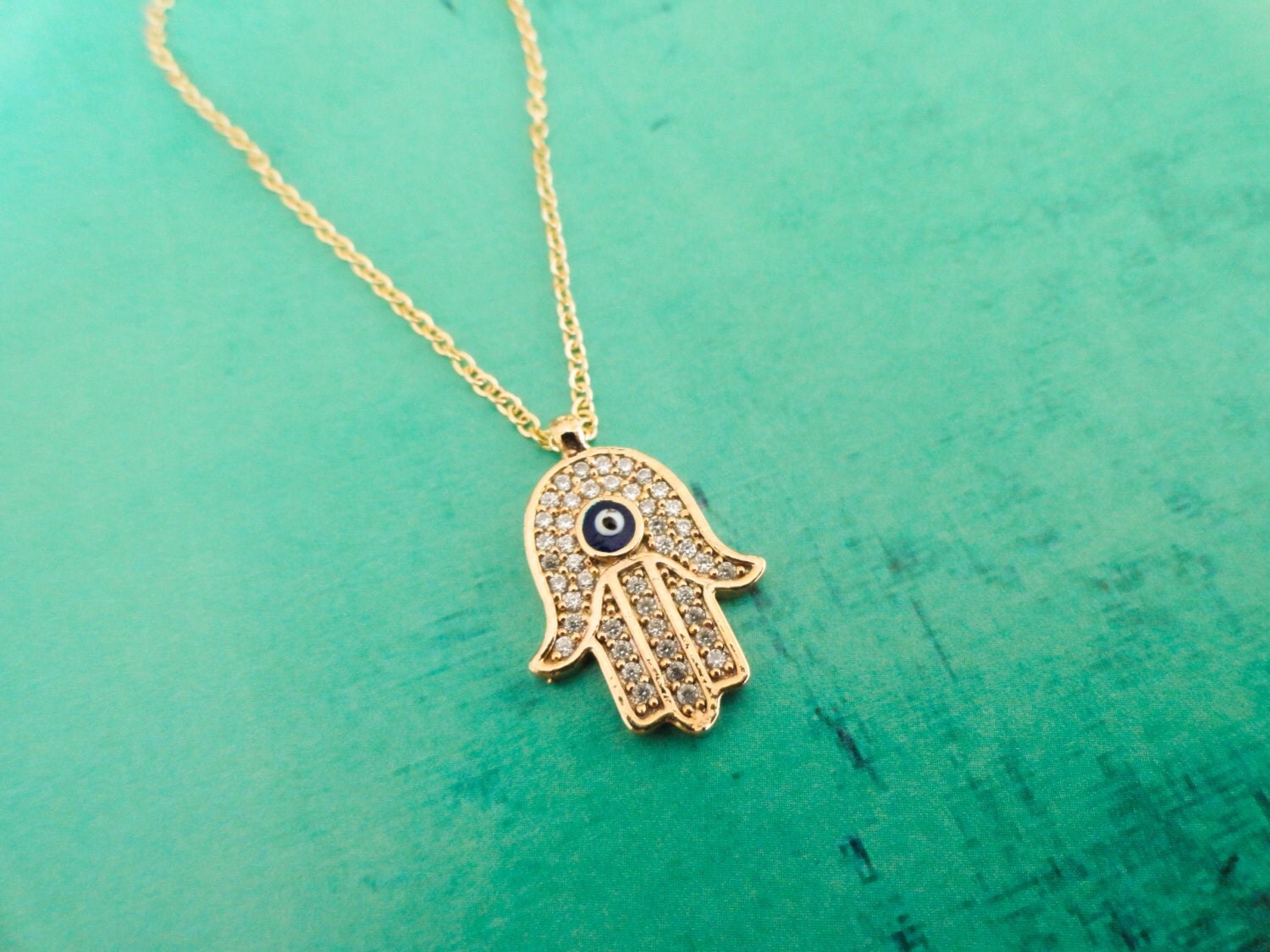 Hamsa necklace silver hand of fatima jewelry by Handemadeit