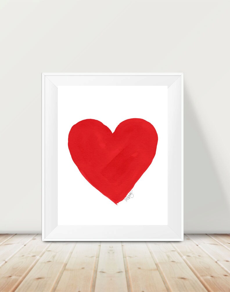 Red Heart Print 11x14 Watercolor Print Red Nursery Decor