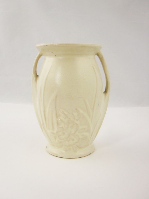 Small McCoy 1920s Twohandled Vase Flowers and Leaves