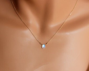 Rainbow Moonstone Pendant Necklace Gemstone Gold Filled or Sterling Silver Chain Minimalist Jewelry Delicate Simple Custom Gift for Her