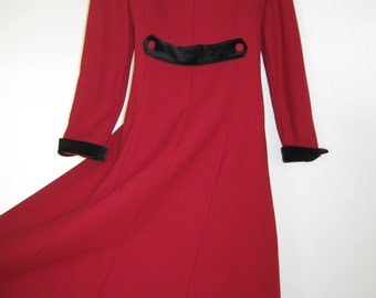 LAURA ASHLEY Vintage Red Riding Coat with Black Velvet Trims,Victorian / Edwardian Style, 7 Years