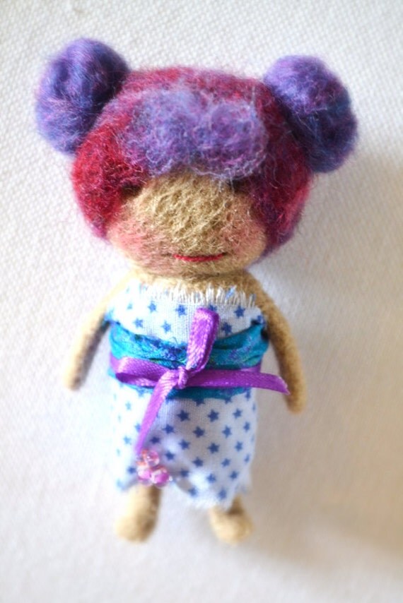 Wool Doll Art Needle Felting Purple Hair. by WoolyTopic on Etsy