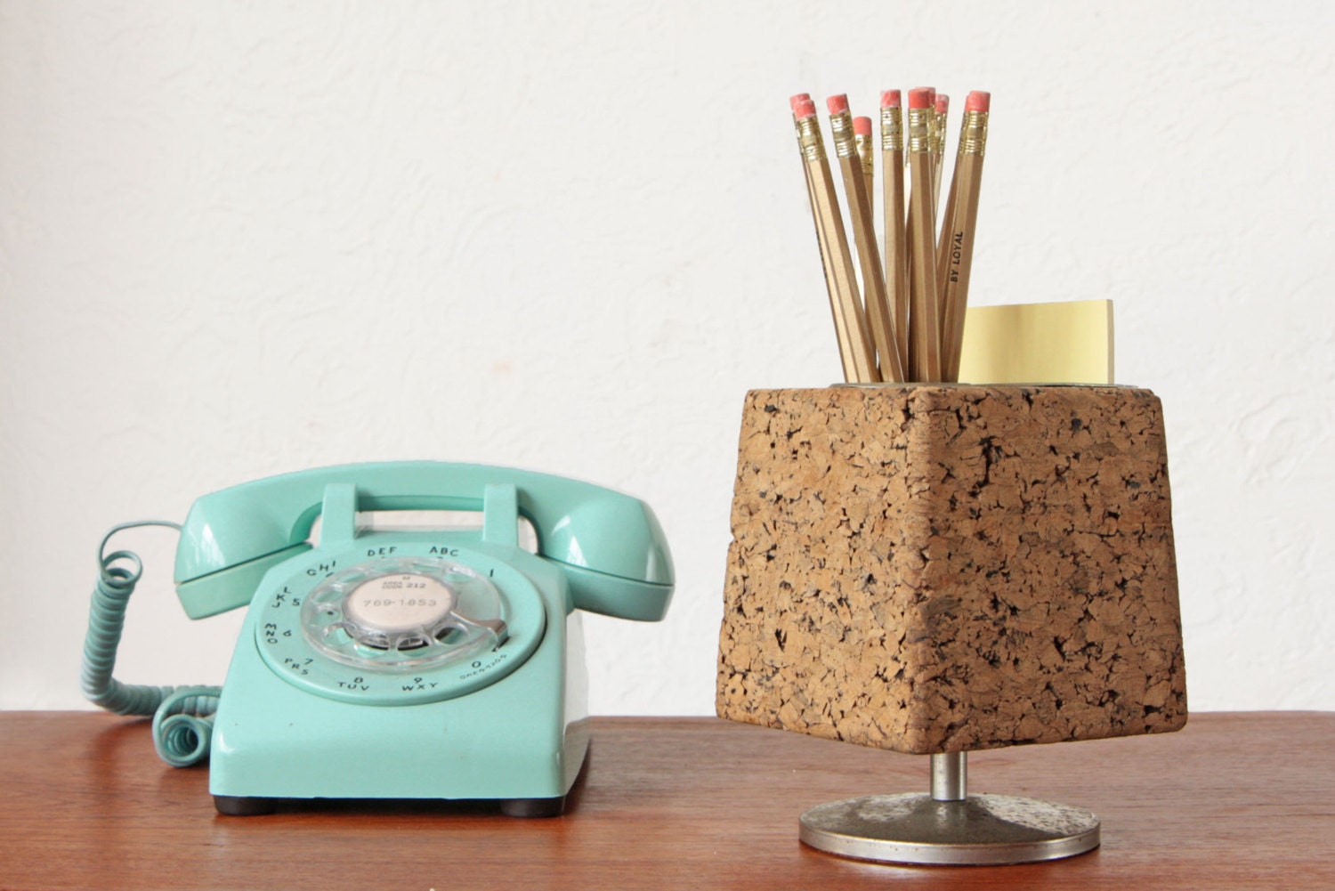 Cork Desk Organizer Pencil Holder by OtherTimesVintage on Etsy