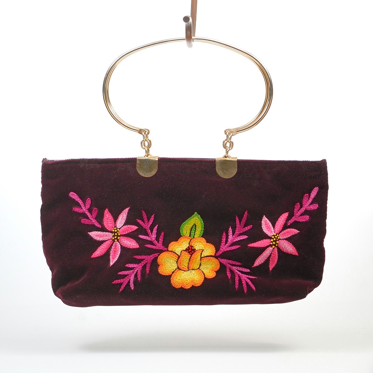 Floral Embroidered Velvet Clutch Handbag Purse by colemanvintage