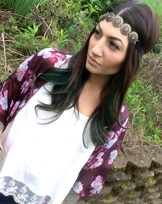 Boho Headband, pink and gold metal headband, metal headband, bohemian