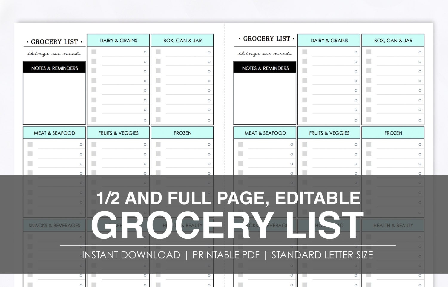 EDITABLE SHOPPING LIST Printable Instant Download by DayPlanned
