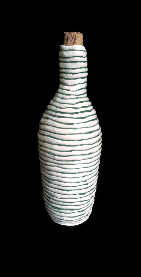 Ceramic white and green bottle water by CeramicaAnaRafael on Etsy