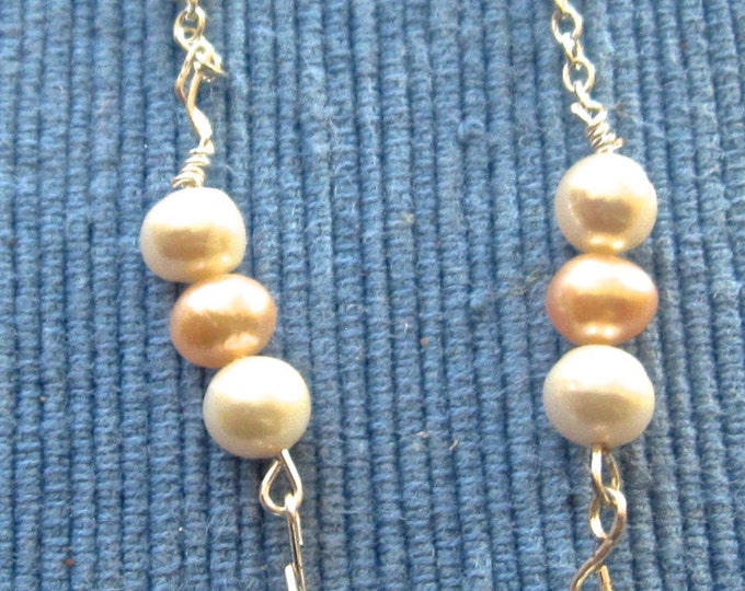 Freshwater Pearls Dangle Earrings, 2.75" Long, Natural, Sterling Silver E75