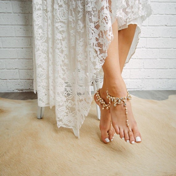 Gold Diamond Barefoot Sandals, Beach brides, honeymoons, Bellydancing ...