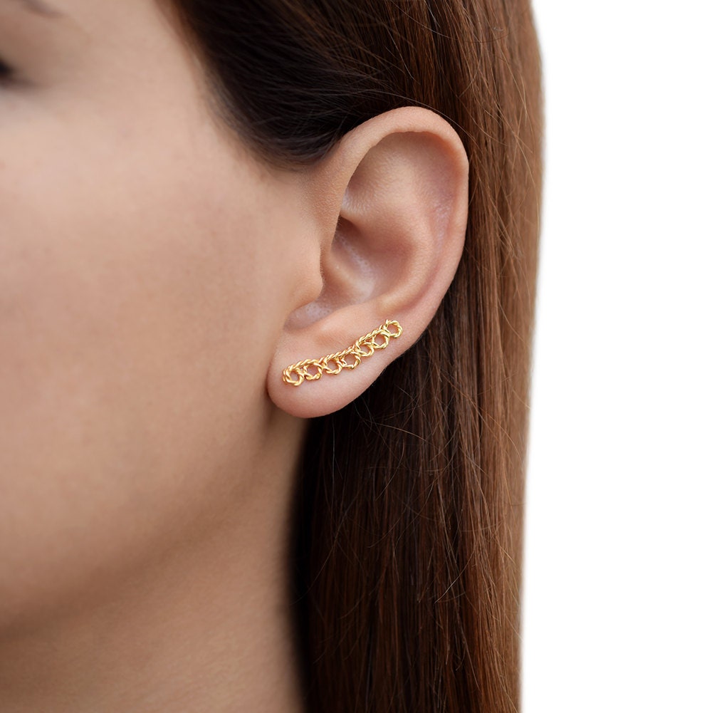 Pair of gold ear crawlers hypoallergenic stud earrings cute