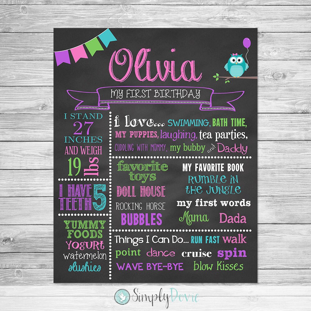 Owl Birthday Chalkboard of Favorite Things Poster Printable