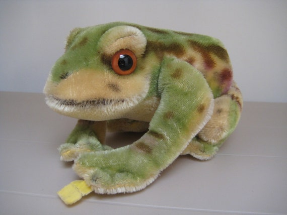 Steiff Vintage LARGE Mohair Froggy Frog Raised Script