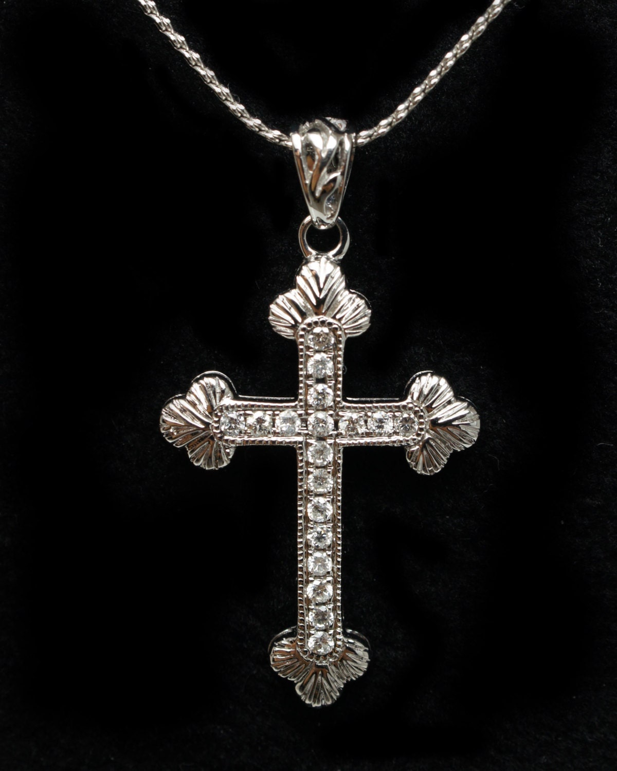 Vintage Antique Style Diamond Cross Pendant 14k White Gold