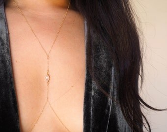 14k Gold Marquise Swarovski Dainty Body Chain
