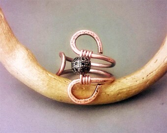Wire Wrapped Adjustable Hammered Copper Ring - wire wrapped ring handmade