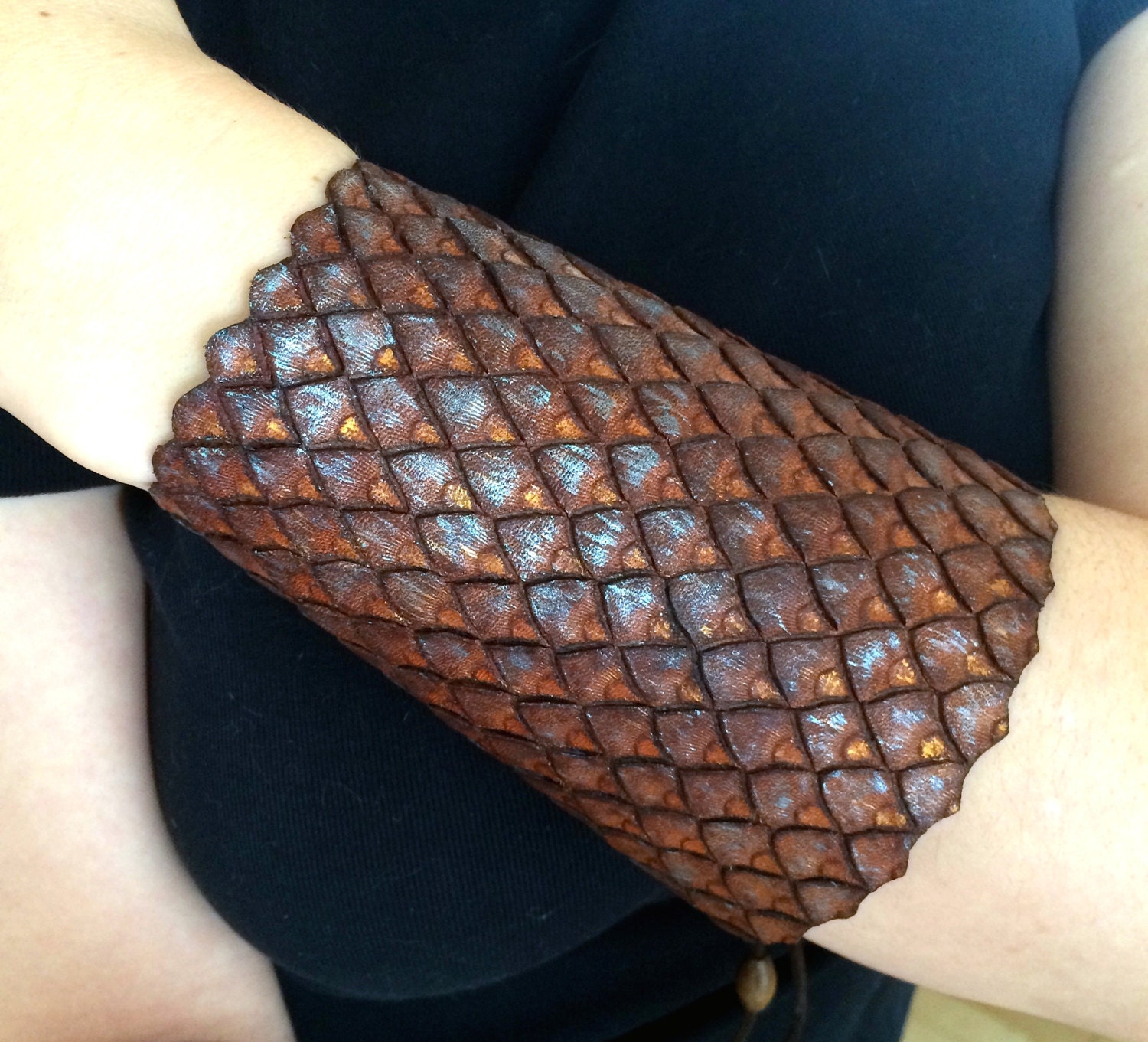 Hand tooled leather cuff bracelet / bracer by Gemsplusleather